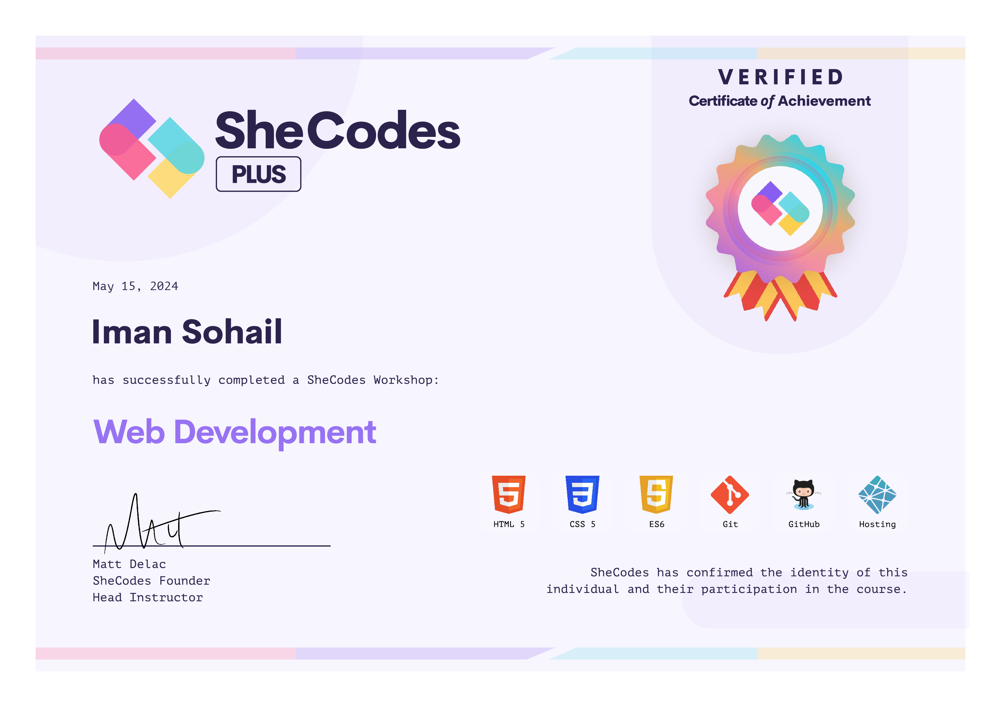 SheCodes Basics Certificate